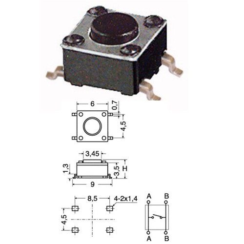 Mikroknopf für elektronische Anwendungen 6x6x4,3 mm
