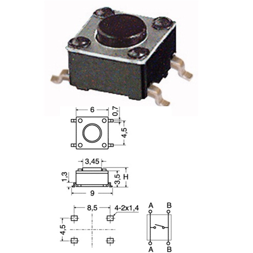 Micro button for electronic applications 6x6x5 mm