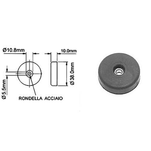 Rubber support foot Ø38mm H10mmm