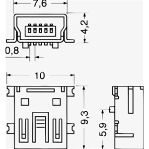 Mini USB B 5P 90 Écran