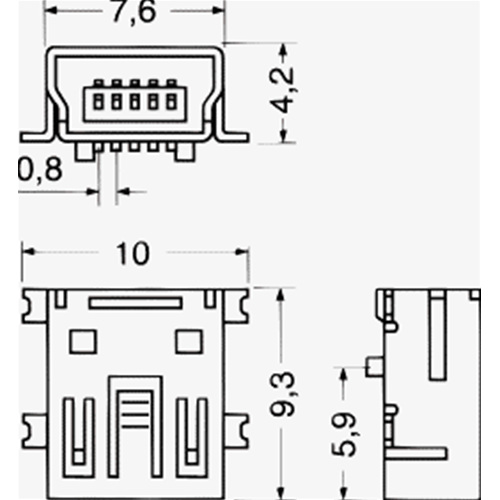 Mini USB B 5P 90 Écran
