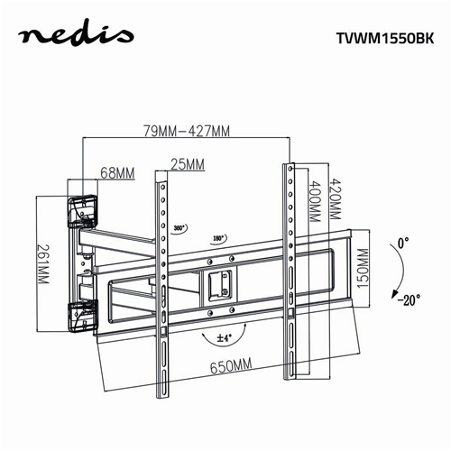 Omnidirectional TV Wall Support | 37-70 "| max 25 kg | 3 Rotationspunkte
