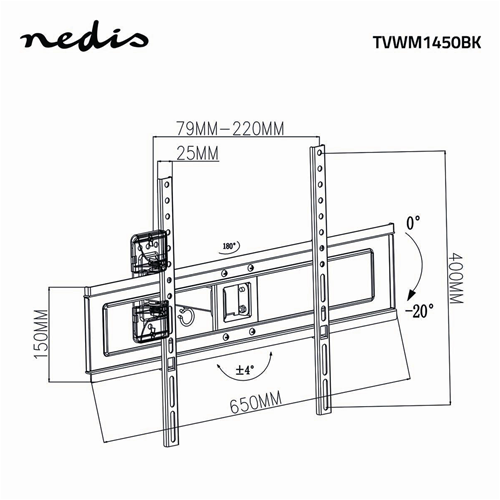Omnidirectional TV Wall Support | 37-70 "| max 35 kg | 2 Rotationspunkte