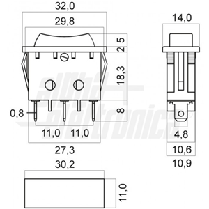 Desviador - Negro - 1P - SPCO - (ON)/OFF/(ON) - 15A@250V - 3 términos. Faston 6.3