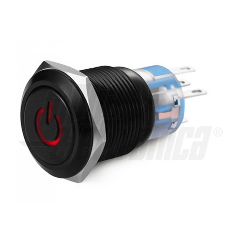 Interruption de vent en métal interrompant Ø19 mm Bistabile Bright rouge 12VAC IP67 Symbole sur