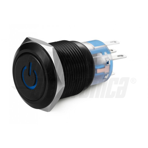 Métal antivandal interrompant Ø19 mm bistabile bleu vif 12vac ip67 symbole sur