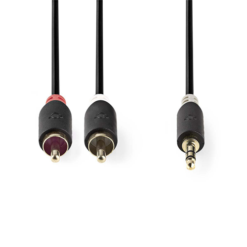 Stereo audio cable | 3.5 mm male - 2x male RCA | 2.0 m | Anthracite