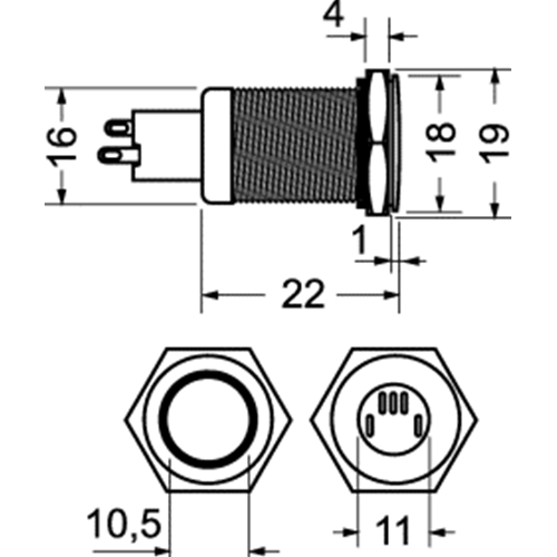 Interrupteur à creux lumineux rouge 12V en métal