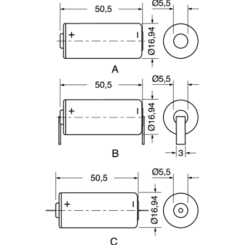 Batterie au lithium à 3,6 V 3,6 AH 17500 avec Reofori