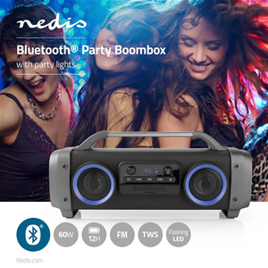 Stéréo portable pour les fêtes | 3 heures d'autonomie | Bluetooth® Technologie sans fil | Radio FM | Lumières de fête | Noir