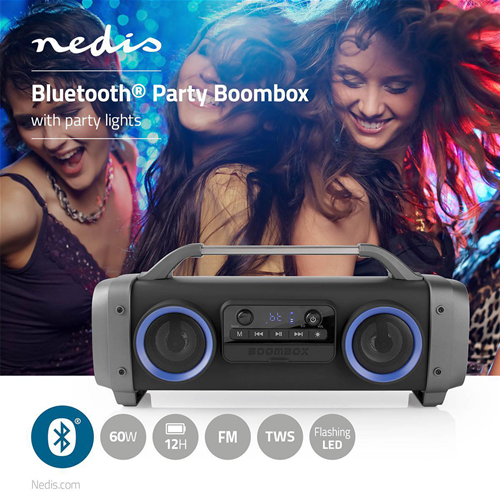 Stéréo portable pour les fêtes | 3 heures d'autonomie | Bluetooth® Technologie sans fil | Radio FM | Lumières de fête | Noir