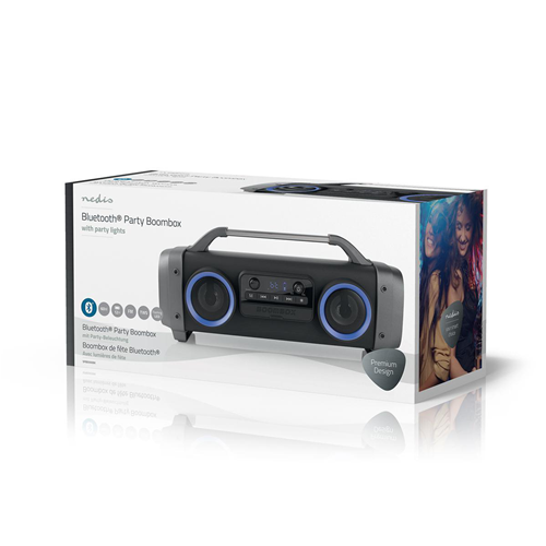 Stéréo portable pour les fêtes | 3 heures d'autonomie | Bluetooth® Technologie sans fil | Radio FM | Lumières de fête | Noir