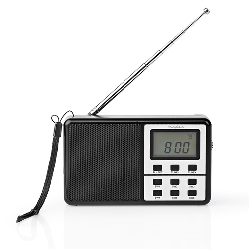 Radio FM | 1.5 W | Receptor internacional | Reloj de despertar | Negro