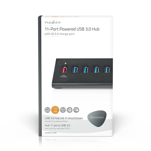 Hub USB | 11 portes | USB 3.0 Powered | Porte de charge QC3.0 | 5 Gbps | Aluminium