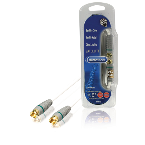 Antenne F Câble mâle - F mâle 2,00 m blanc