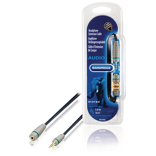 3.5 mm male stereo audio prolong cable - 3.5 mm female 5.00 m blue