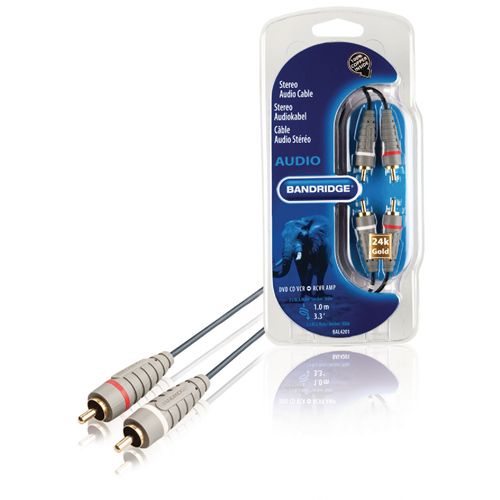 Câble stéréo 2x mâle RCA - 2x mâle 2x 1,00 m bleu