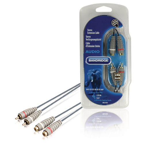 Cavo di Prolunga Audio Stereo 2x RCA Maschio - 2x RCA Femmina 2.00 m Blu