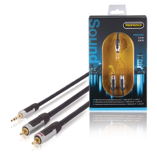 3.5 mm male audio cable stereo - 2x male 3.00 m anthracite