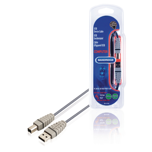 USB 2.0 USB cable - Male USB -B round 3.00 m Blue