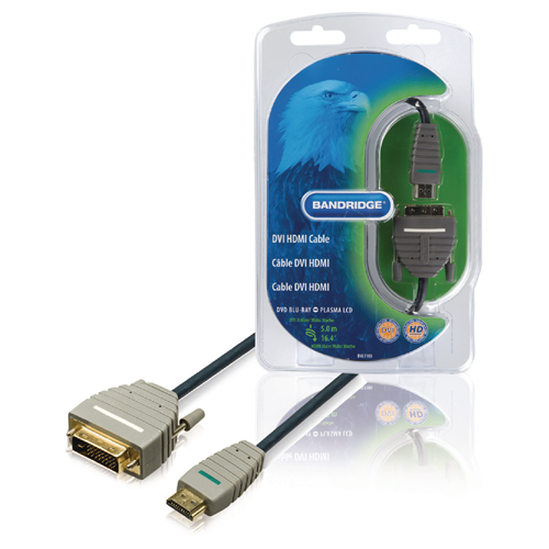 HDMI a cable de alta velocidad conector HDMI-DVI-D 24 + 1 pin macho 5.00 m azul