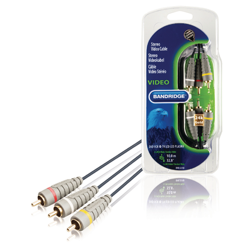 Câble de composant vidéo Male 3X RCA - 3x mâle RCA 10,0 m bleu