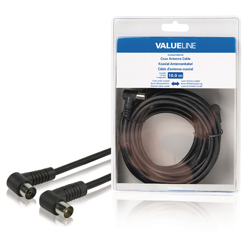 Câble coaxial au coin coaxial masculin - coaxial féminin (CEI) 10,0 m noir