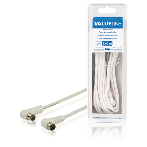 Cable coaxial en la esquina coaxial masculina - femenina coaxante (IEC) 5.00 m blanco