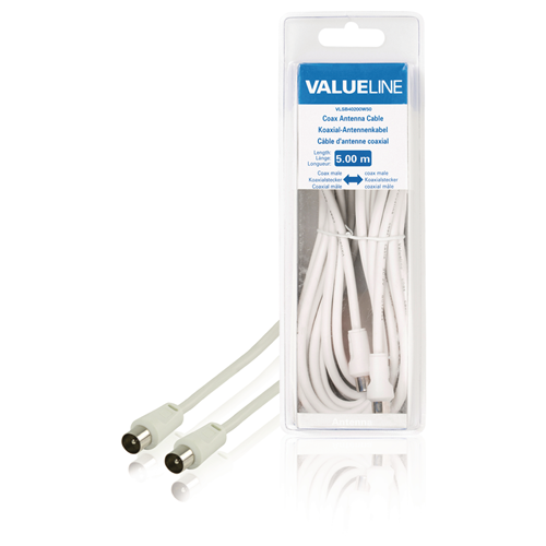 Cable coaxial 90 dB masculino coaxial - macho coaxial 5.00 m blanco