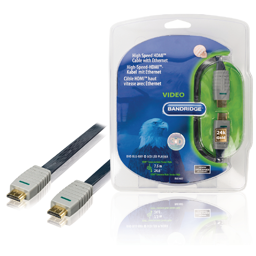 Cable de alta velocidad HDMI con conector HDMI plano Ethernet - Conector HDMI 7.50 m azul