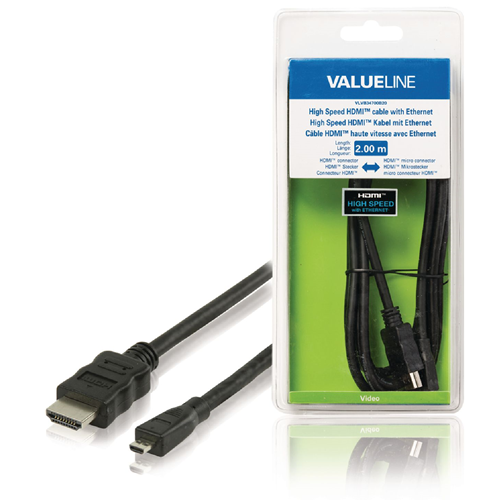 Cable de alta velocidad HDMI con HDMI Enhonrnet - HDMI macho de 2.00 m negro