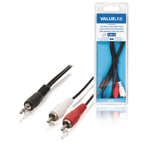 3,5 mm männliches Audiokabel Stereo - 2x männliche RCA 1,00 m Schwarz