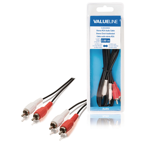 Cable estéreo 2x macho macho - 2x macho 2.00 m negro