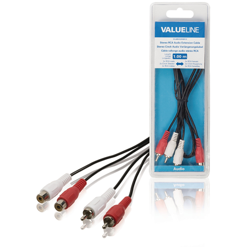 2x macho 2x RCA Stereo Audio Prolongo Cable - 2x RCA HEMBRA 1.00 M Negro