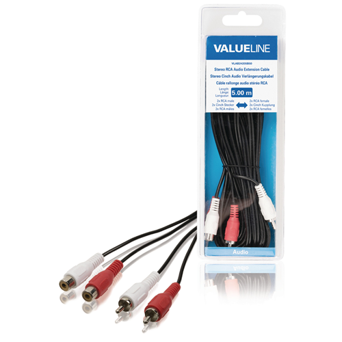 2x macho 2x Cable de extensión de audio estéreo RCA - 2x RCA Hembra 5.00 m Negro