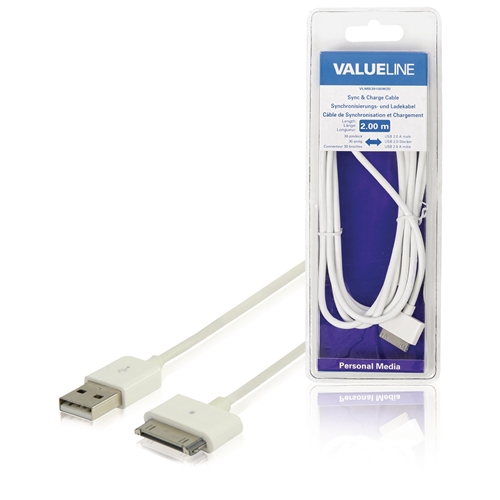 Sincronización y carga Dock Apple 30 -Pin - USB Un hombre de 2.00 m blanco