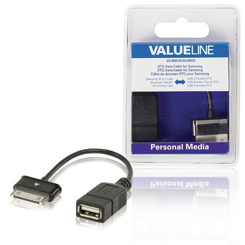 Sincronización y carga de Samsung de 30 pines macho - USB Una hembra 0.20 m negra