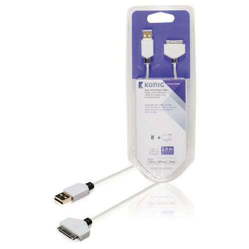 Synchronisation et charge de charge Apple 30 -pin - USB Un homme de 2,00 m blanc