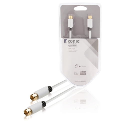 Antenne f männliches Kabel - f männlich 10,0 m weiß