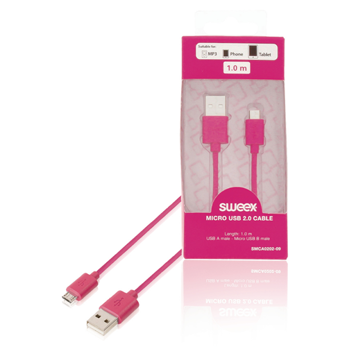 USB 2.0 USB -Kabel A männlich - mikro b männlich rund 1,00 m Rosa