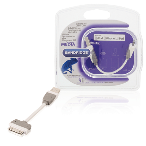 Sincronización y carga de manzana Dock de 30 pines - USB masculino 0.10 m blanco