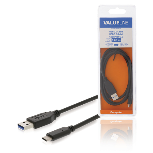 USB 3.1 männliches USB -C -Kabel - männlicher USB 1,00 m schwarz