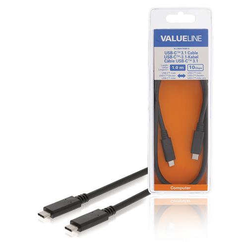 USB 3.1 Male USB-C Cable-USB-C Male 1.00 M Black Gen 2 (10 Gbps)