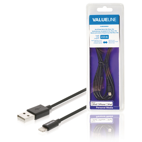 Synchronisation und Laden von Apple Lightning - USB Ein männlicher 2,00 m schwarz
