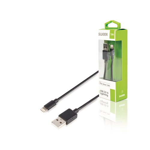 Synchronisation und Ladung von Apple Lightning - 1 m schwarzer männlicher USB
