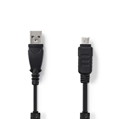 Cable de la base de datos de la cámara | USB masculino - Olimpo macho de 12 pines | 2.0 m | Negro