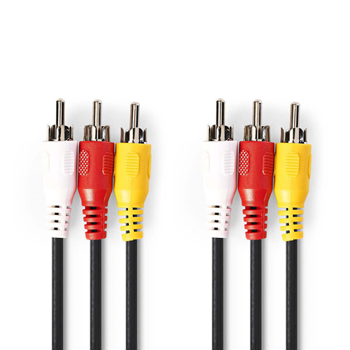 Verbundvideokabel | 3x männlicher RCA - 3x männliches RCA | 10 m | Schwarz