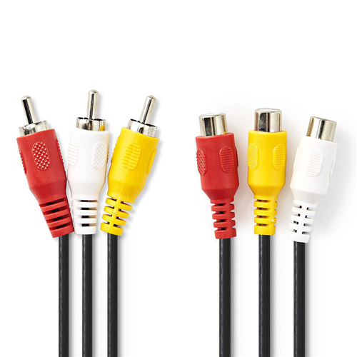 Cavo Video Composito | 3x RCA maschio - 3x RCA femmina | 5,0 m | Nero