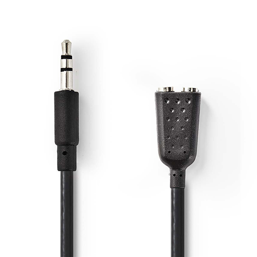 Stereo audio cable | 3.5 mm male - 2x 3.5 mm female | 0.2 m | Black