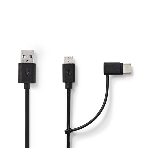 Cable 2 en 1 para sincronización y carga | USB masculino - USB micro B / Tipo C macho 1.0 m | Negro